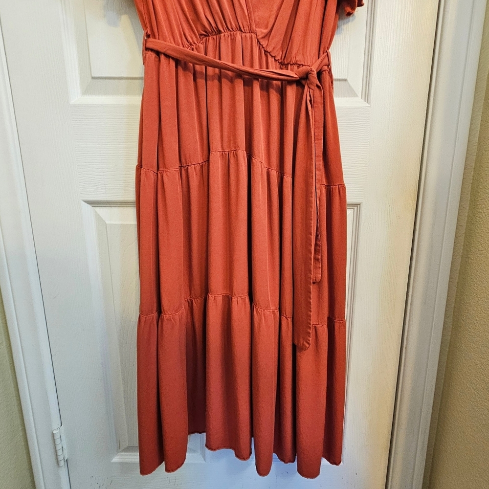 Simplee Plus Rust Orange Midi Dress Tiered Skirt 3XL - Picture 9 of 16